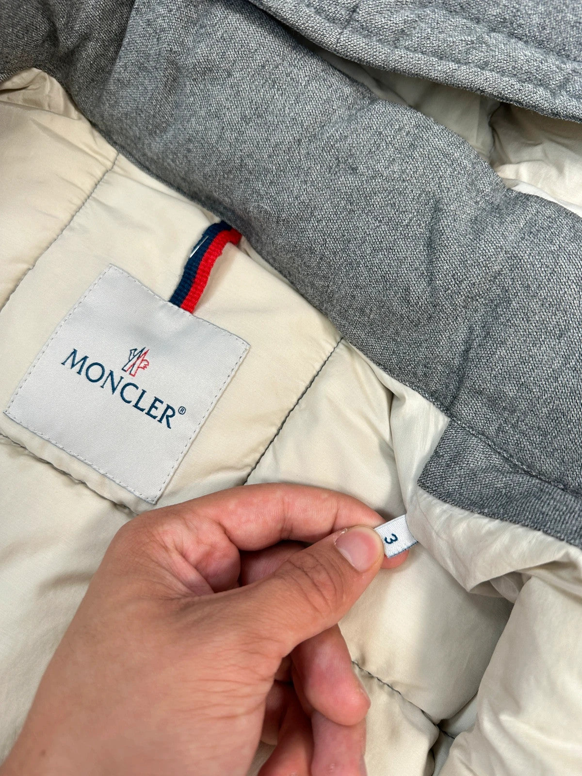 Moncler FW2005 Grey Wool Maya Hooded Down Puffer Jacket