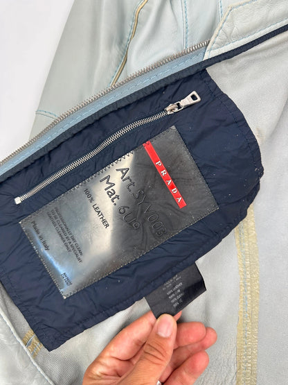 Prada Sport FW2000 Baby Blue Faded Biker Leather Jacket