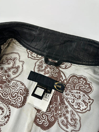 Roberto Cavalli 00’s Black Leather Stamped Jacket