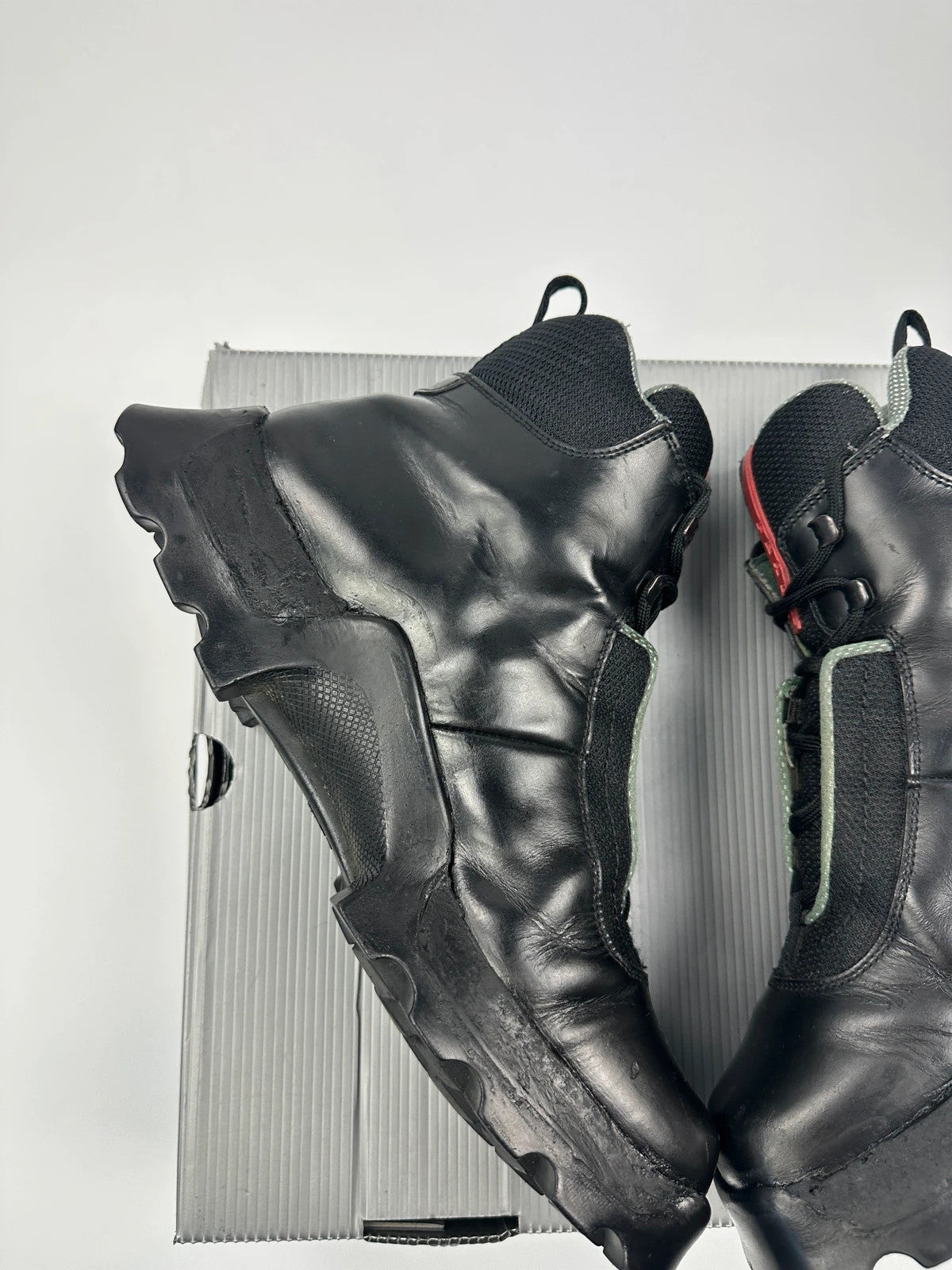 Prada Sport FW1999 Astro Boots Black Leather Hiking Chunky Vibram Sole