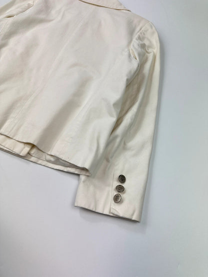 Agnès B 80’s White Cotton Double Breast Crop Officer Jacket