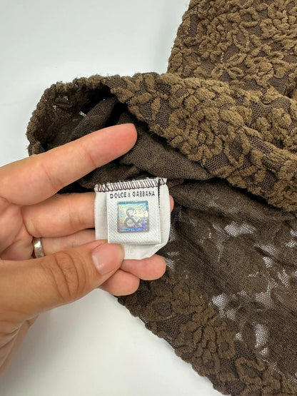 Dolce & Gabbana 90’s Laces Mesh Khaki Flowers Tee