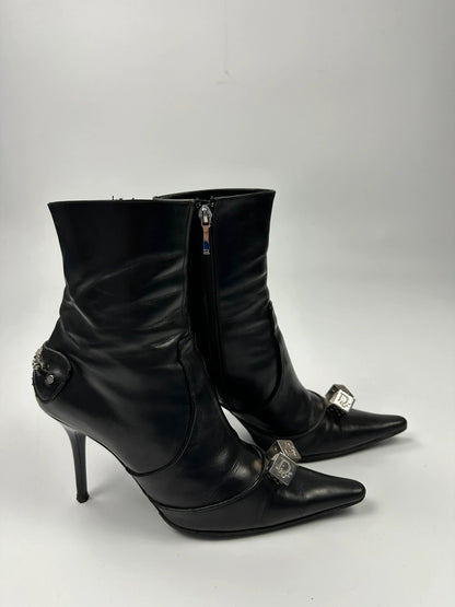 Dior By John Galliano AW04 Dice Black Leather Boots Heels