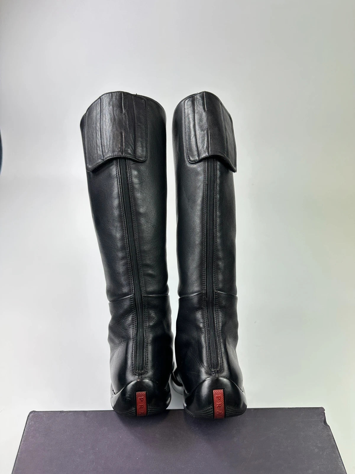 Prada Sport SS1999 High Black Lamb Leather Motor Boots