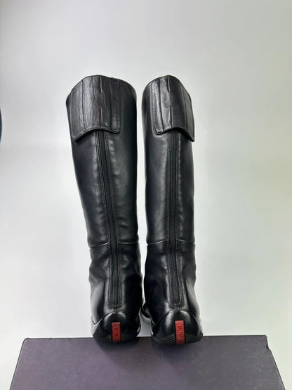 Prada Sport SS1999 High Black Lamb Leather Motor Boots